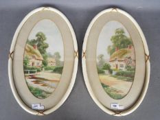 Bunford Joyce - A pair of oval framed watercolours, both rural scenes depicting thatched cottages,