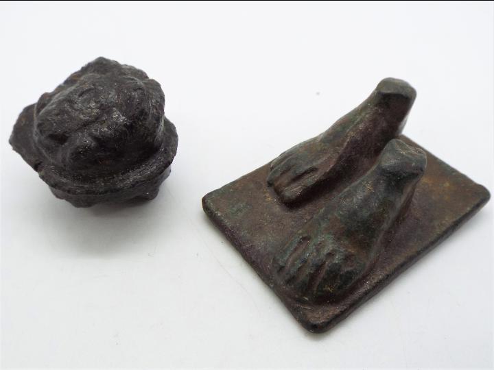 Metal Detector Find - Two bronze items comprising a statue fragment,