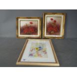 Two framed oil on board still life studies of poppies, signed Devlin and a watercolour of pansies,