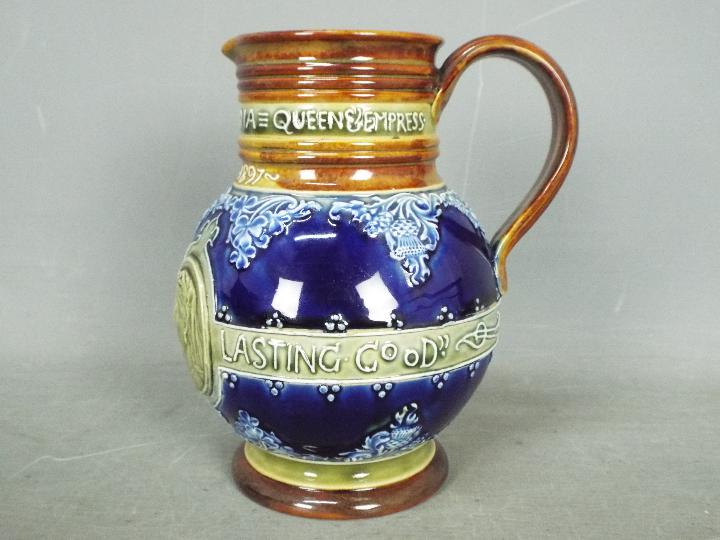 A Doulton Lambeth glazed stoneware jug commemorating the Diamond Jubilee of Queen Victoria with - Image 2 of 6