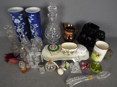 A mixed lot of ceramics and glassware to include atomisers, scent bottles one with silver lid),