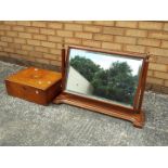 A table top swing mirror, approximately 55 cm x 79 cm x 20 cm and a wooden box with hinged lid,