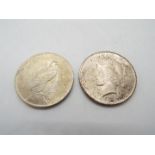 Two USA 1923 Peace Dollars, both Philadelphia Mint.