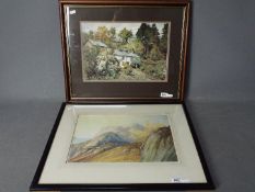 Two framed prints comprising one after Alfred Heaton Cooper entitiled 'Mill Dam Cottages,