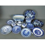 A collection of blue and white ceramics to include Oriental, English Ironstone, Willow and similar.