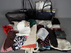 Lot to include handbags, purses, scarves and similar.