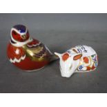 Royal Crown Derby - Two paperweights comprising Chaffinch and Sleeping Piglet,