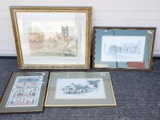 A pencil signed print after E R Sturgeon depicting Bath Abbey, mounted and framed under glass,