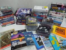 A quantity of CD's, DVD's, videos, books and PC flight simulators.