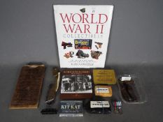 A WW2 Rowntree's KitKat bar with blue wrapper 3d, tin of Ointment anti-gas No 2, Buttermilk soap,