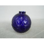A Victorian blue glass 'Bogardus' type target ball with embossed diamond pattern,