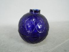 A Victorian blue glass 'Bogardus' type target ball with embossed diamond pattern,