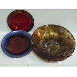 Three Large Glass Display Platters, largest Diameter is 52cm.