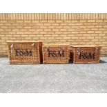 Fortnum & Masons - three large wicker baskets, marked Fortnum & Masons,