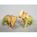 Two Royal Dux elephant figurines, unmarked, largest approximately 13 cm (h).