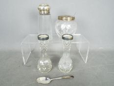 Lot to include a pair of silver mounted vases, silver teaspoon,