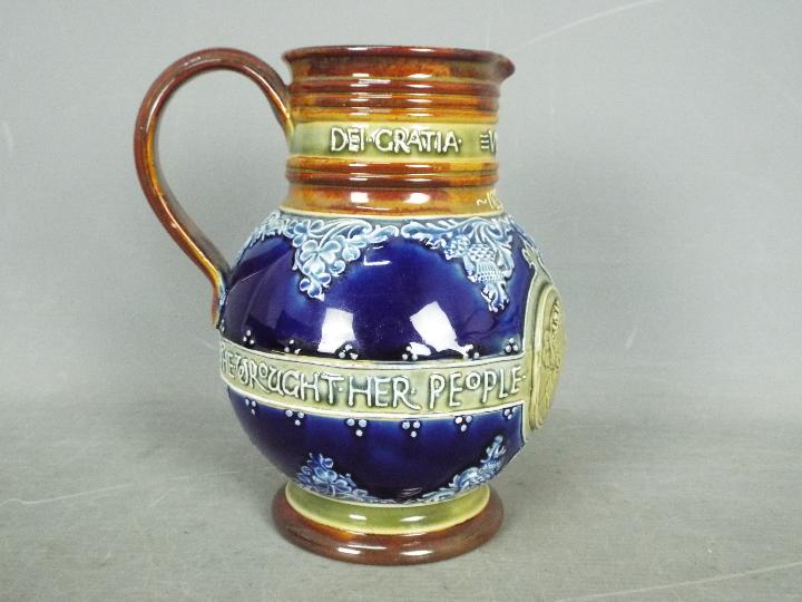 A Doulton Lambeth glazed stoneware jug commemorating the Diamond Jubilee of Queen Victoria with - Image 3 of 6