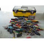Stanley Tool Box with Large collection of Screwdrivers and various related parts.