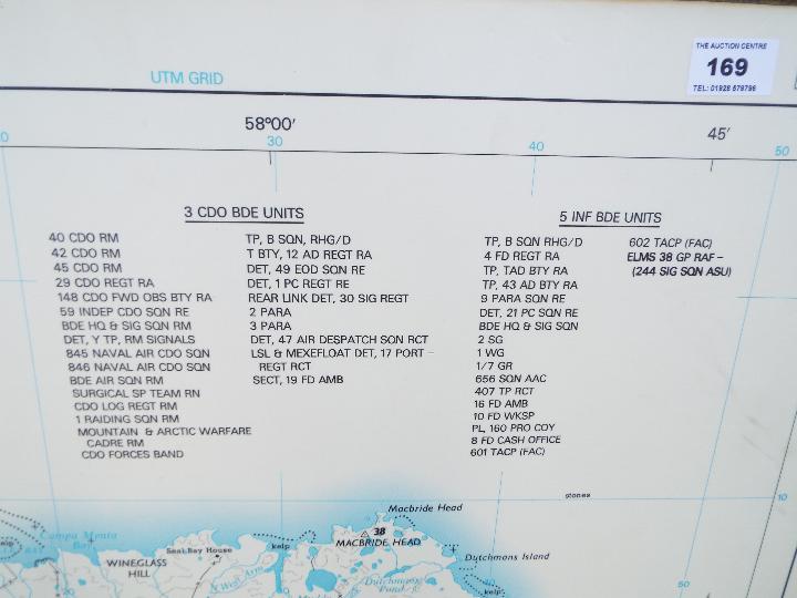 An East Falkland, Operation Corporate manoeuvre map on board, approximately 100 cm x 117 cm. - Image 5 of 5