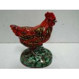 Anita Harris "Red Hen" - Green naturalistic base. Stamped Stoke on Trent. Hand painted.