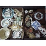 A quantity of mixed ceramics and a Bentima mantel clock, two boxes.
