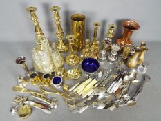 A quantity of brass, copper, plated ware and similar.