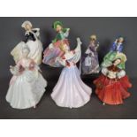 Royal Doulton - Seven lady figurines to include Autumn Breeze, June, Top O' The Hill, Nicola,