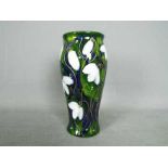 Anita Harris "Snowdrop" Vase - Hand painted in greens, blues and white flower.