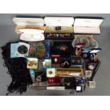 A collection of costume jewellery, fans, purses and similar.