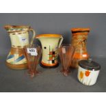Myott - Four pieces of Myott to include two Art Deco jugs with crimped necks, another similar,