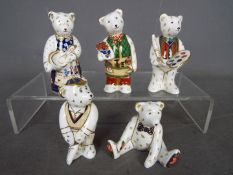 Royal Crown Derby - Five Royal Crown Derby miniature bear figurines to include Gardener, Artist,