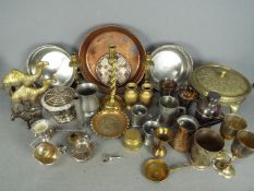 A mixed lot of metal ware comprising, plated, copper, brass and similar.