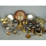 A mixed lot of metal ware comprising, plated, copper, brass and similar.