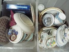 A mixed lot to include Royal Worcester, Delft, Paragon, Denby, Royal Doulton and similar, two boxes.