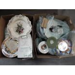 Two boxes of collector plates including Royal Creamware examples.