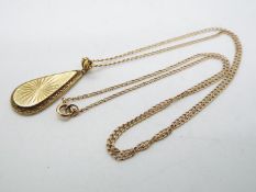 A 9ct gold necklace and teardrop pendant, chain 48 cm (l) and approximately 2.7 grams all in.