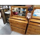 A pine, vanity chest of four drawers, approximately 135 cm x 86 cm x 45 cm.