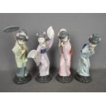 Lladro - A set of four Lladro geisha figurines comprising # 4988 Oriental Spring, # 4989 Sayonara,