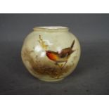 A Royal Worcester wrythen vase, shape G161, decorated with a robin, date code for 1910,