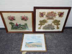 Two large needlework pictures, largest a