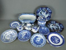 A collection of blue and white ceramics