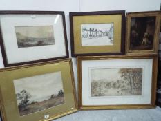 Edward J Gooch Original Painting with four other originals by unknown artists.