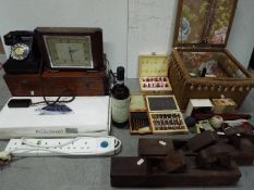 Antique collectors / drill bits = Two x Sewing boxes with contents, Bakelite Telephone,