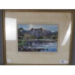 Watercolour landscape scene, titled verso The Peaks Of Quinag - And Loch Assynt,