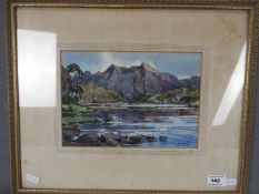 Watercolour landscape scene, titled verso The Peaks Of Quinag - And Loch Assynt,