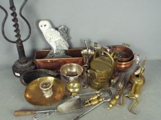 A quantity of brass, silver plated ware,