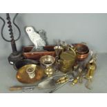 A quantity of brass, silver plated ware,