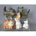 Beswick - Six figurines of cats and kittens, largest approximately 13 cm (h).