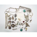 A collection of various silver and white metal jewellery.
