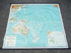 A vintage school room map depicting Australia and the surrounding ocean,